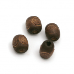 Wooden cylinder bead for decoration, engraved 8x7 mm hole 2 mm color brown - 20 pieces