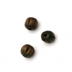 Wooden round bead for decoration with relief 10x9 mm hole 3 mm color brown - 50 pieces