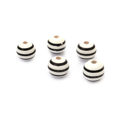 Painted Round Wooden Beads for Craft and Decoration, 15x16 mm, hole 4 mm, black and white colors - 5 pieces