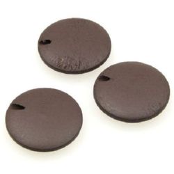 Wooden coin 25x5 mm hole overlapping 2.5 mm brown - 10 pieces