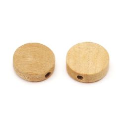 Wooden coin 11.5x4.5 mm hole 1.5 mm wood color - 20 pieces