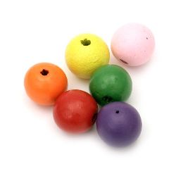 Wooden Bead, approximately 23-24mm in size, with a hole diameter of approximately 4-5mm, Mixed set of 5 beads