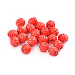 Wooden round bead for decoration, carved 10x10 mm hole 3 mm red - 50 grams ~ 180 pieces