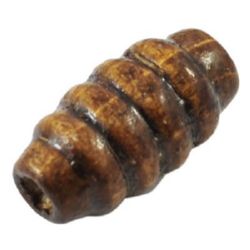 Wooden oval bead for decoration, carved 15x8 mm hole 3 mm brown - 50 grams ~ 170 pieces