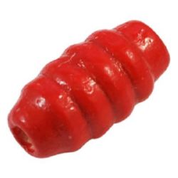 Wooden oval bead for decoration, carved 15x8 mm hole 3 mm red - 50 grams ~ 170 pieces
