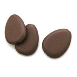 Wooden flat teardrop-shaped beads, 47x35x8mm, with a 3mm hole, Set of 10 beads in brown color