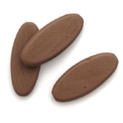 Wooden oval flat bead for decoration 55x23x7 mm hole 3 mm brown - 6 pieces