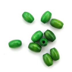 Ξύλινη χάντρα οβάλ 12x8 mm τρύπα 3 mm πράσινο -50 γραμμάρια ± 200 τεμάχια