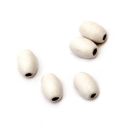 Wooden oval bead for decoration 13x9 mm hole 3 mm white - 20 grams ~ 60 pieces
