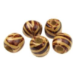 Wooden Beads, Round with Printed Pattern 13x12 mm, hole 4 mm - 20 grams ~ 30 pieces