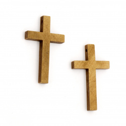 Wooden pendant in the shape of a cross 45x30x5 mm hole 2 mm brown color - 5 pieces