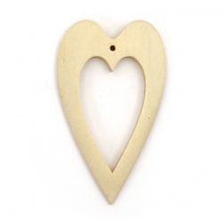 Wooden Pendant Heart 49x30x6 mm hole 2 mm color tree - 4 pieces