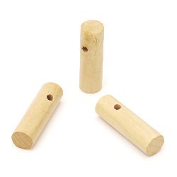 Wooden cylinder-shaped pendant, 35x12 mm, hole size 4 mm, color wood - 5 pieces