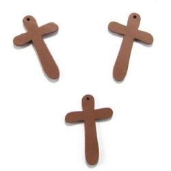 Wooden pendant, Cross 49x31x5 mm hole 1 mm brown - 10 pieces