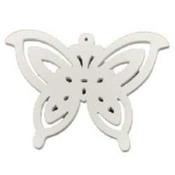 Pandantiv fluture din lemn 58x43x3 mm gaură 1 mm alb -10 bucăți