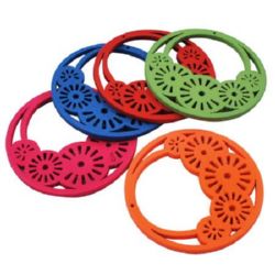 Openwork Wooden Pendant, Round, Dyed, Assorted colors 49x2.5 mm, hole 1 mm - 10 pieces