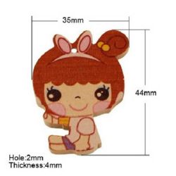 Painted wooden girl pendant 44x35x4 mm hole 1.5 mm - 10 pieces