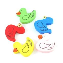 Natural Wooden Beads, Duck, Dyed, Assorted colors 32x32x5 mm, hole 2 mm - 20 grams ~ 15 pieces