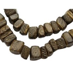 String of Natural Asymmetric Coconut Beads / 6~7x2~5 mm,  Hole: 1 mm / Brown ~ 105 pieces
