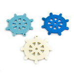 Wooden figure, Ship's wheel 61x60x2 mm hole 2 mm three colors - 5 pieces