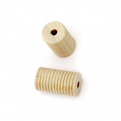 Wooden cylinder bead for decoration 34x20 mm hole 5.5 mm color wood - 2 pieces