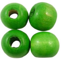 Wood beads, Round, green, 13x14mm, 4mm hole, 50 grams