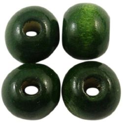 Мънисто дърво топче 18x20 мм дупка 4 мм зелено тъмно -50 грама ~20 броя