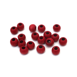Wooden Bead Round 14x11 mm Hole 6 mm Dark Red - 50 grams ~83 pcs