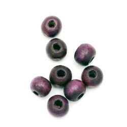 Wooden Round Bead for Decoration / 6x7 mm, Hole: 2~3 mm / Dark Violet - 50  grams ~ 450 pieces