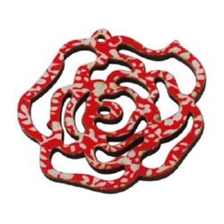 Wooden pendant ROSE 47x46x2 mm hole 1.5 mm red/white - 5 pieces