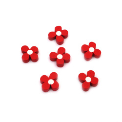 Painted Wooden Flower Beads,  13x5 mm, Hole: 2 mm, Red -20 pieces