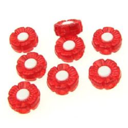 Χάντρα με λευκή βάση λουλούδι 10x4 mm τρύπα 2 mm κόκκινο και λευκή-50 γραμμάρια ~ 180 τεμάχια