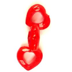 Plastic Bead with Solid Core and Transparent Surface / Heart, 30x33x11 mm, Red -50 grams