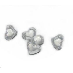 Καρδιά χάντρα 34x27x20 mm τρύπα 3,5 mm διάφανο με λευκό -50 γραμμάρια -5 τεμάχια