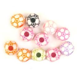 Plastic Two-colored Beads / Soccer Ball, 12 mm, Hole: 3.5 mm, MIX -20 grams ~ 25 pieces