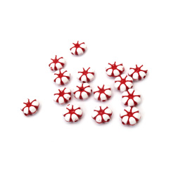 Two-tone flower beads, 14x4 mm, hole size 2 mm, white and red - 50 grams, approximately 170 pieces