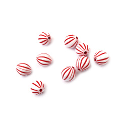 Two-Tone Oval Bead, 12x11 mm, Hole 2 mm, White and Red - 50 grams, approximately 68 pieces 