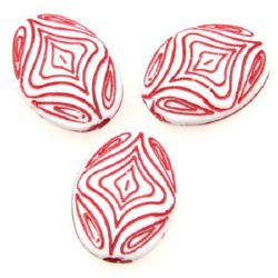 Oval flat bead 11x18x24 mm hole 2 mm white and red - 50 grams