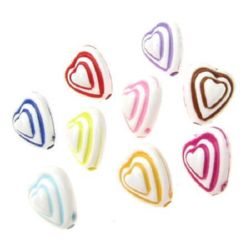Heart-shaped dense bead, 12x11x8 mm, hole 1 mm, assorted colors - 50 grams, ~100 pieces