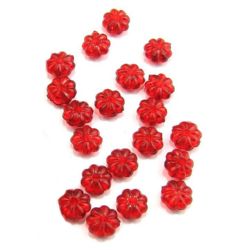 Margele  flori de cristal 7x4 mm gaură 1 mm roșu -20 grame ~200 bucăți