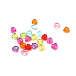 Transparent Bead crystal heart 8x8x4 mm hole 1 mm mix -50 grams ~ 270 pieces