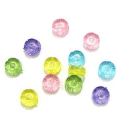 Transparent Plastic Beads Round crystal flower 13x6 mm MIX -50 grams