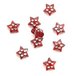 Transparent plastic  star bead with imitation of pebbles 8 mm red - 50 grams