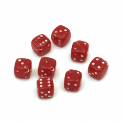 Dice Bead 8.5 mm hole 2 mm red with white - 50 grams