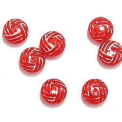 Bead washer 10x4 mm red with white - 50 grams