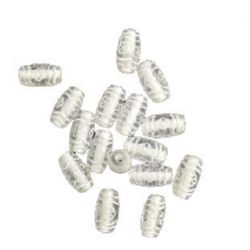 Cylinder Oval Bead  11x6 mm transparent with white - 50 grams