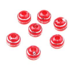 Opaque Acrylic Round Beads with Silver Line, 7 mm hole 2 mm red - 50 grams ~ 240 pieces
