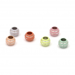 Opaque Acrylic Round Beads with Silver Line, Multicolor 10x8 mm hole 5 mm - 20 grams ~60 pieces