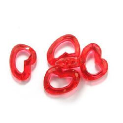 Transparent Acrylic Heart Bead, 41x31x9 mm, Hole: 1 mm, Red -50 g ~ 11 pieces