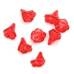 Мънисто кристал цвете 9x10 мм дупка 1.5 мм червено - 50 грама